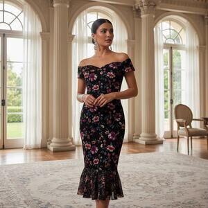 Siena Black Floral Off‑Shoulder Dress Size 2 NWT Zip Closure Removable Stra